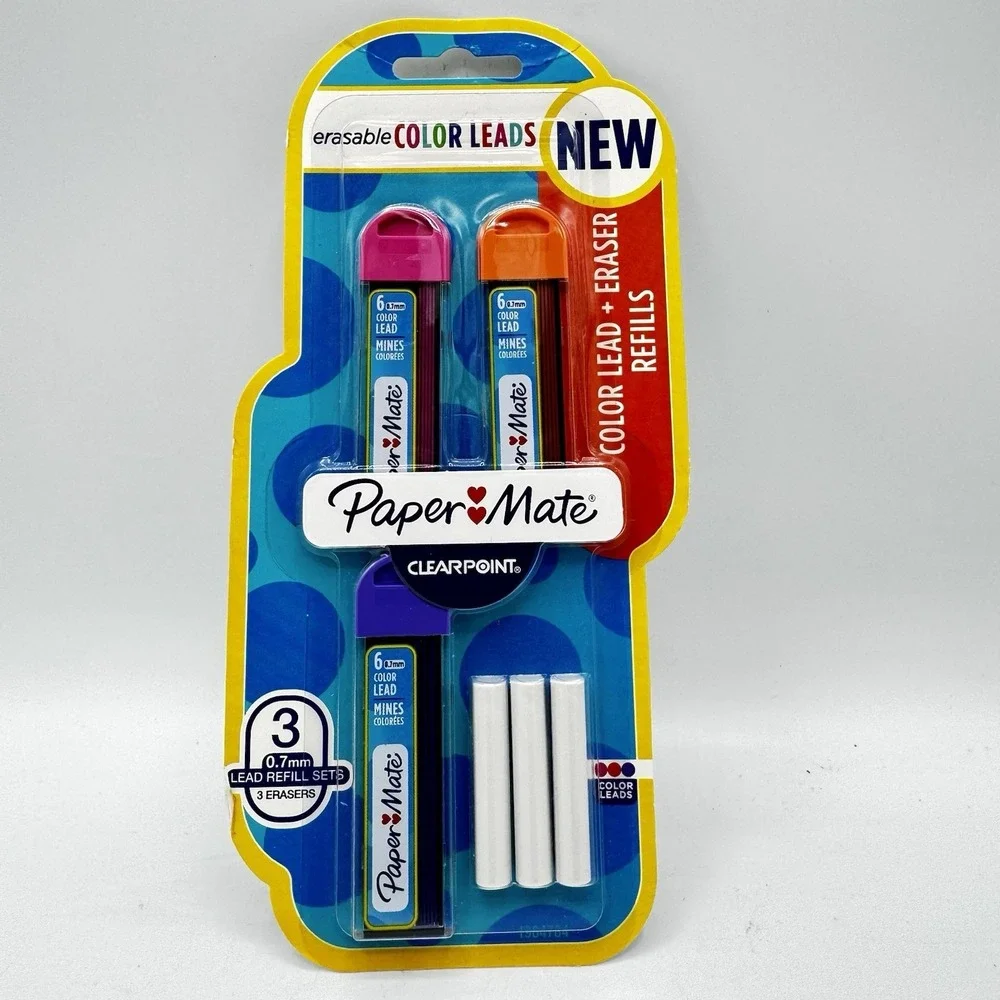 Paper Mate Clearpoint Color Lead Eraser Refills .7mm Erasable